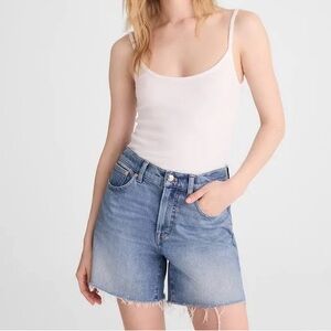 MADEWELL High Rise Mid Length Denim Jean Shorts Womens Sz 29 Raw Hem Perfect Fit